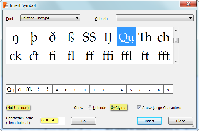 Select the Glyphs Radio Button to show Unmapped or Glyphs in Higher Unicode Ranges