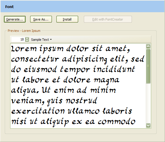 Preview of regenerated font